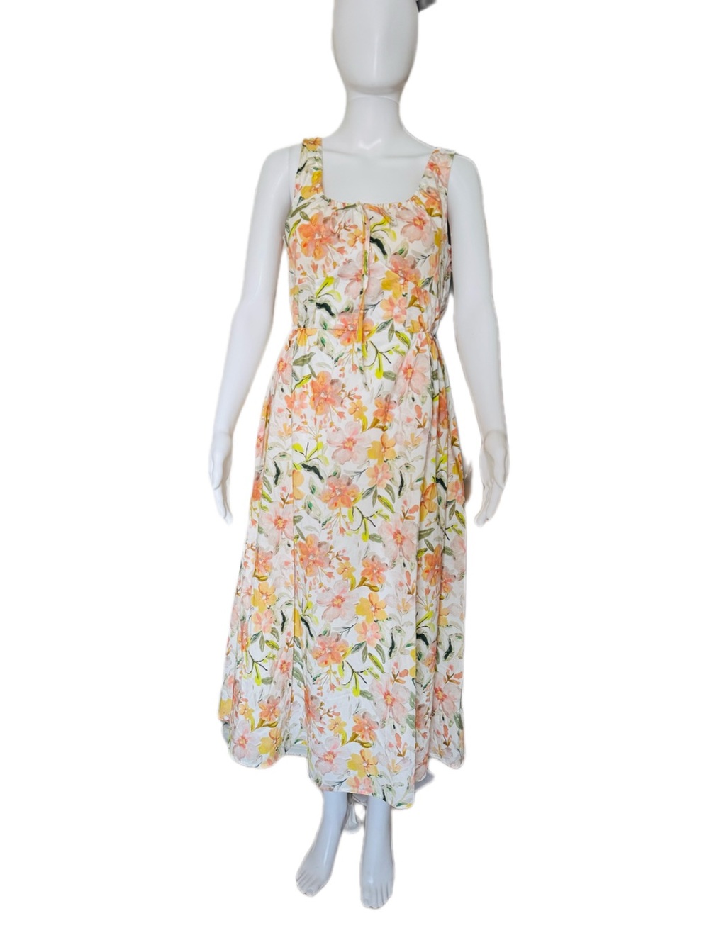MELLODAY White Floral Sundress with Yellow & Peach Accents